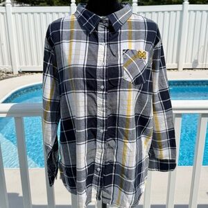Michigan Wolverines Women's Plaid Shirt Navy, Gold, White Button Down UG Apparel